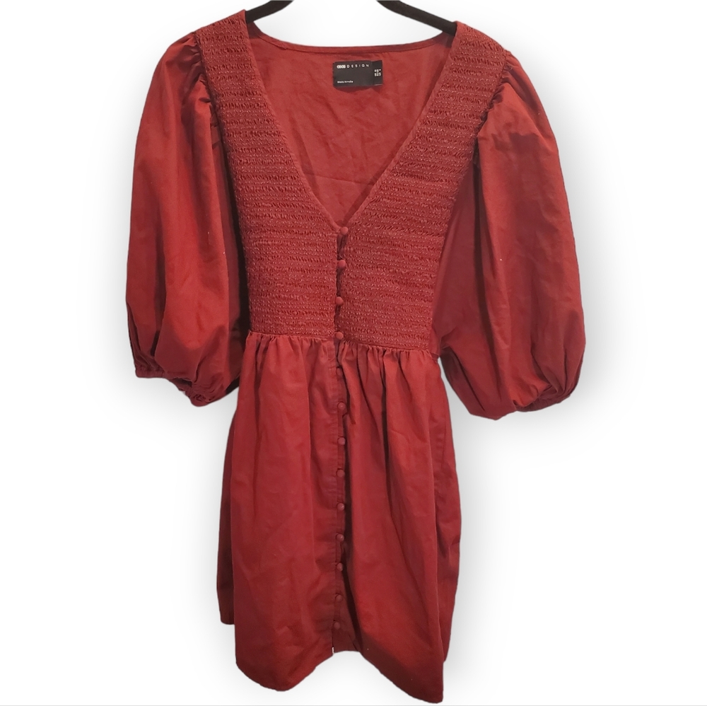 ASOS Design Smocked Puff Sleeve Mini Dress Red Size US 6